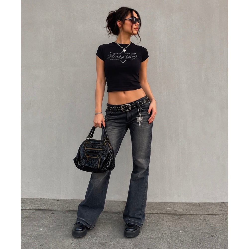 Black Patent Leather Hobo Bag Slouchy Y2K Style, Hobo Goth Moto Andrea Brueckner